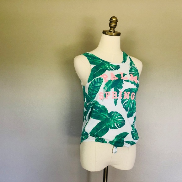 Tank Top Small Medium US 12 Green Leaves Sleeveless Palm Springs - Picture 6 of 11